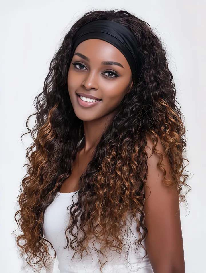 Synthetic Fiber African Fashion Ice Ribbon Wig | Deep Roll Gradient Curls & Bold Style (Gradient Brown, 20 Inch, Heat Resistant, Party/Event Ready)