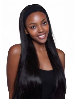 Synthetic Long Straight Synthetic Wigs with headband - 24 inch Black & Natural Look Soft and shiny (African Women, wigs for ladies,Quick Install, Birthday Gift,Lightweight)