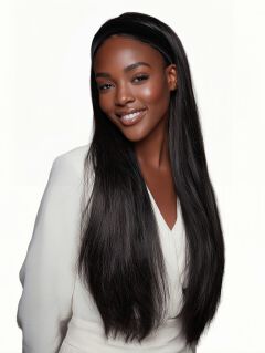 Synthetic Long Straight Synthetic Wigs with headband - 24 inch Black & Natural Look Soft and shiny (African Women, wigs for ladies,Quick Install, Birthday Gift,Lightweight)