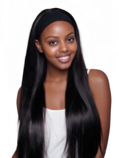 Synthetic Long Straight Synthetic Wigs with headband - 24 inch Black & Natural Look Soft and shiny (African Women, wigs for ladies,Quick Install, Birthday Gift,Lightweight)