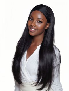 Synthetic Long Straight Synthetic Wigs with headband - 24 inch Black & Natural Look Soft and shiny (African Women, wigs for ladies,Quick Install, Birthday Gift,Lightweight)