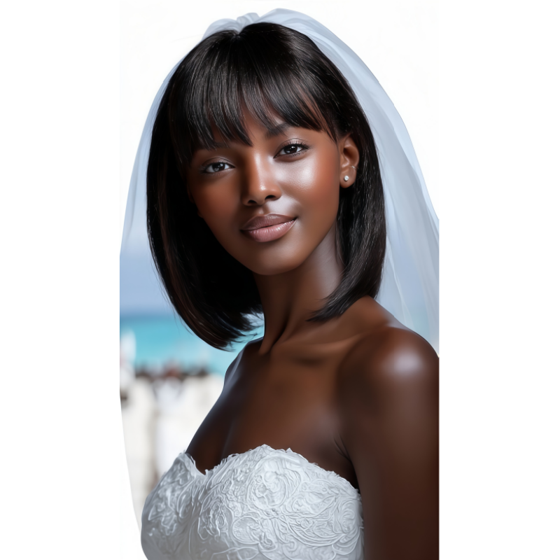 8*10 HD Lace Human Hair Bob Wigs - 12 Inch 150% Density | Ice Silk Base for African Heat (Natural Black, Pre-Cut Bangs, 3D Volumizing Crown, Adjustable Size, Gift)