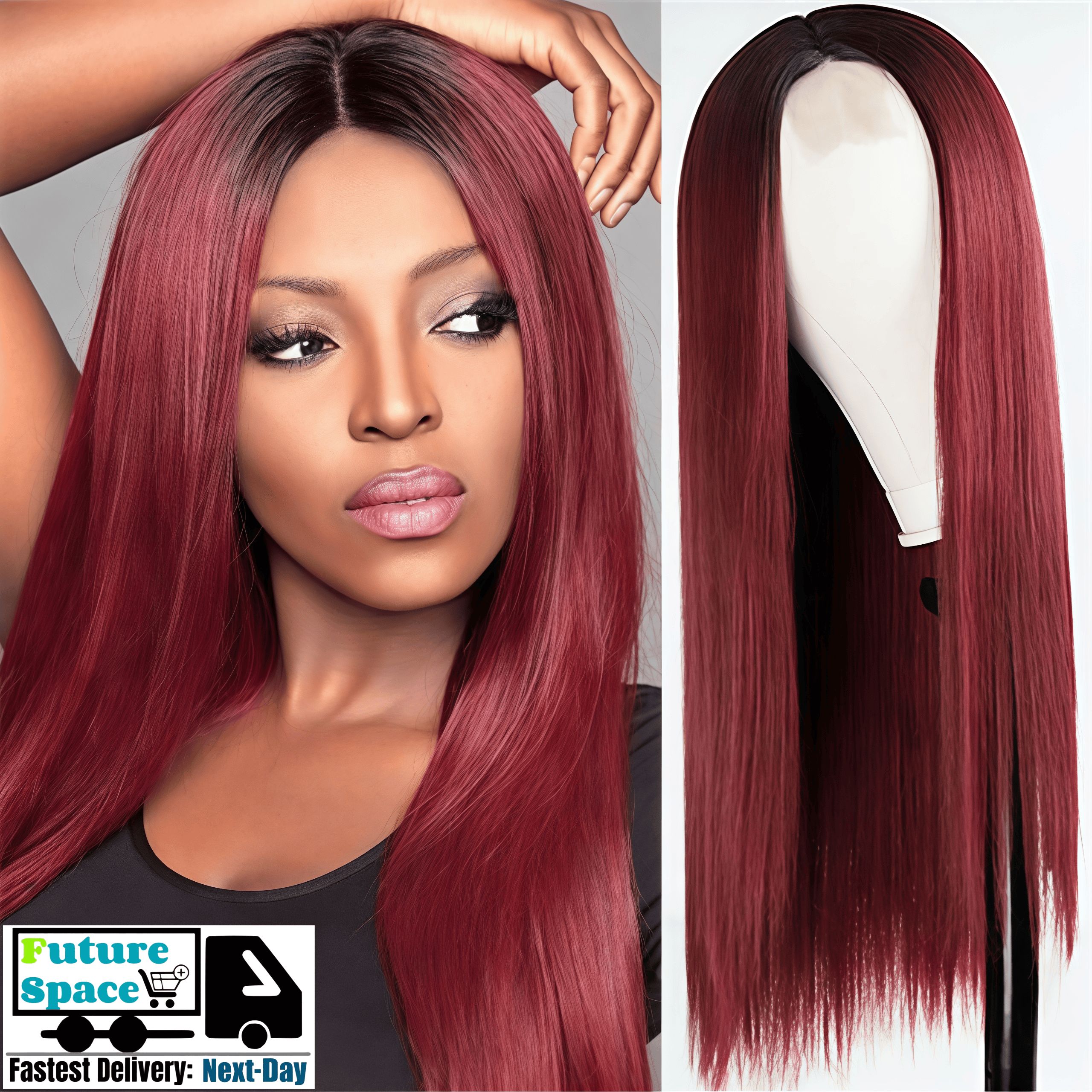 Synthetic Long Straight Wigs - 28 inch Vibrant Red | Natural Look(African Women, Quick Install, Birthday Gift,Affordable party wigs)