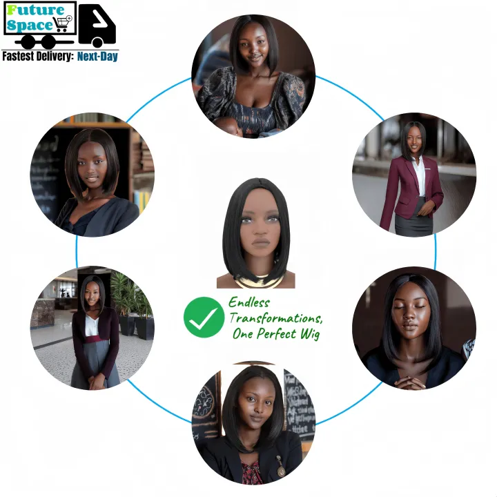 Synthetic Straight Bob Wigs - 12 Inch | 180% Density Natural Look(1B Black, Gift)