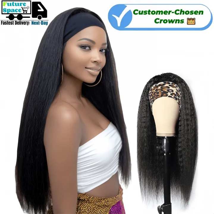 Synthetic Yaki Kinky Straight Wigs - 26 Inch 1B Black | Adjustable Headband & Natural Look(African Women, Protective Style, Quick Install, Realis,Birthday Gift)