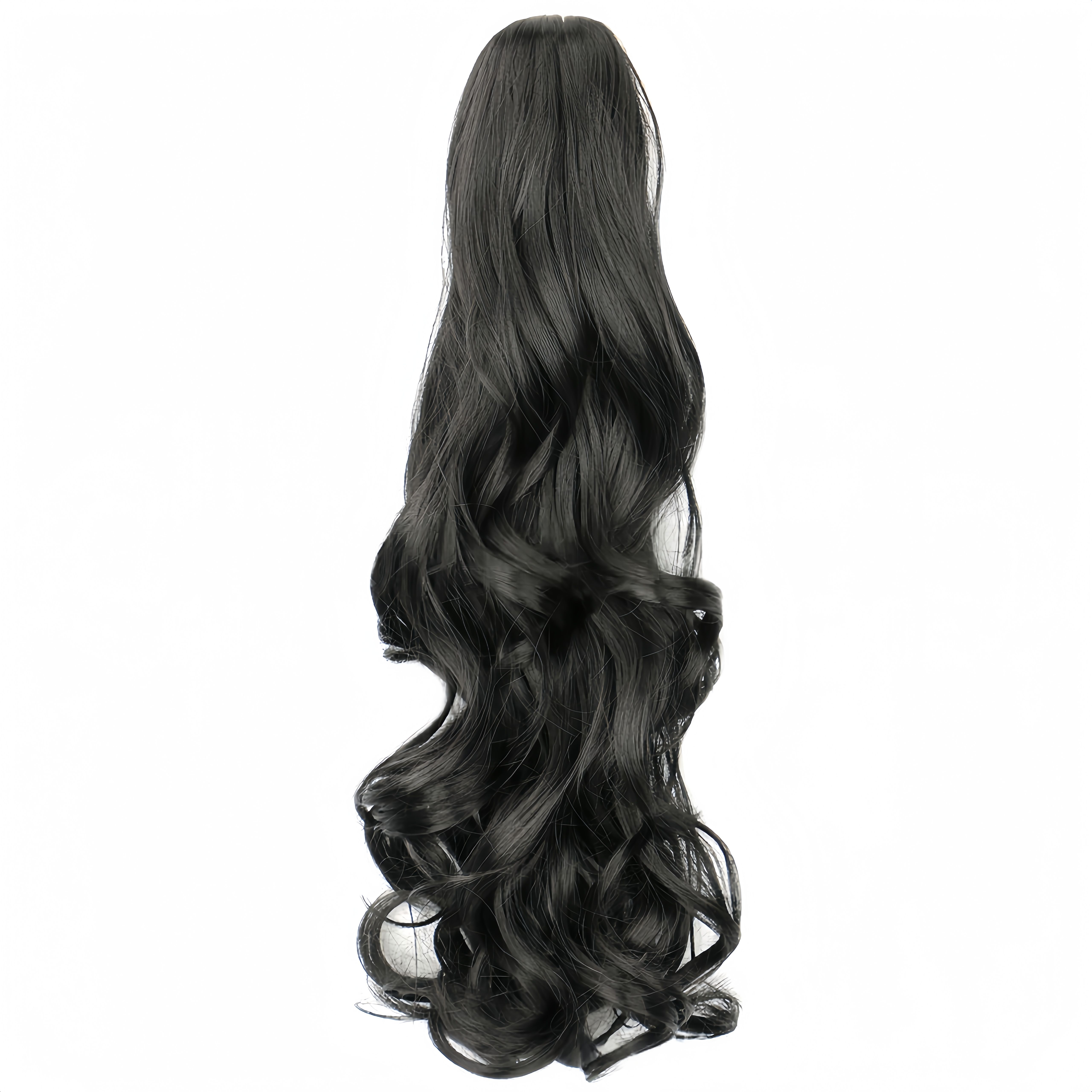Synthetic Large Wavy hair extensions Clips | Fluffy Loose Curl Synthetic Clips for Ponytail (Black, 18 Inch, Clip-In, Volume Boost)