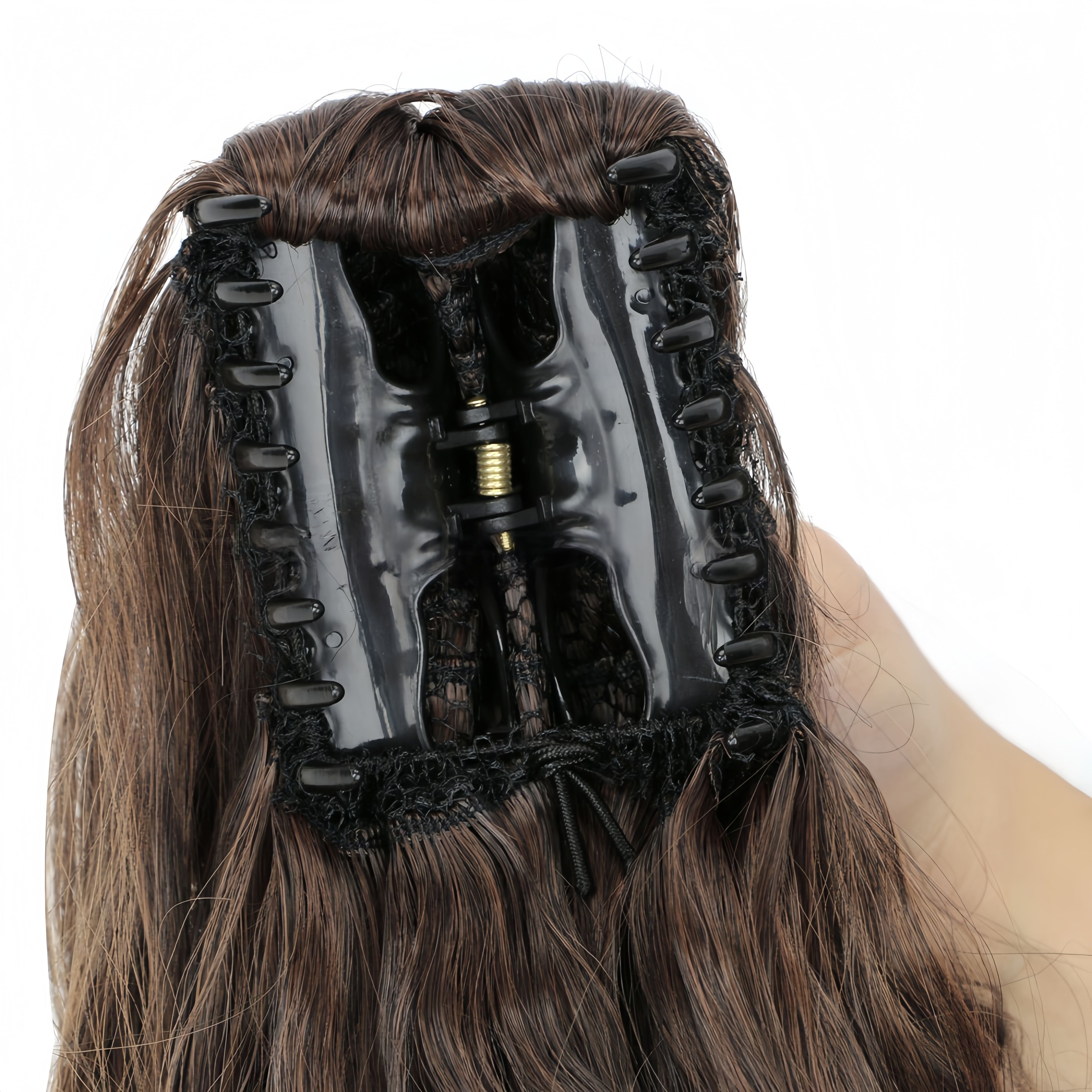 Synthetic Large Wavy hair extensions Clips | Fluffy Loose Curl Synthetic Clips for Ponytail (Black, 18 Inch, Clip-In, Volume Boost)