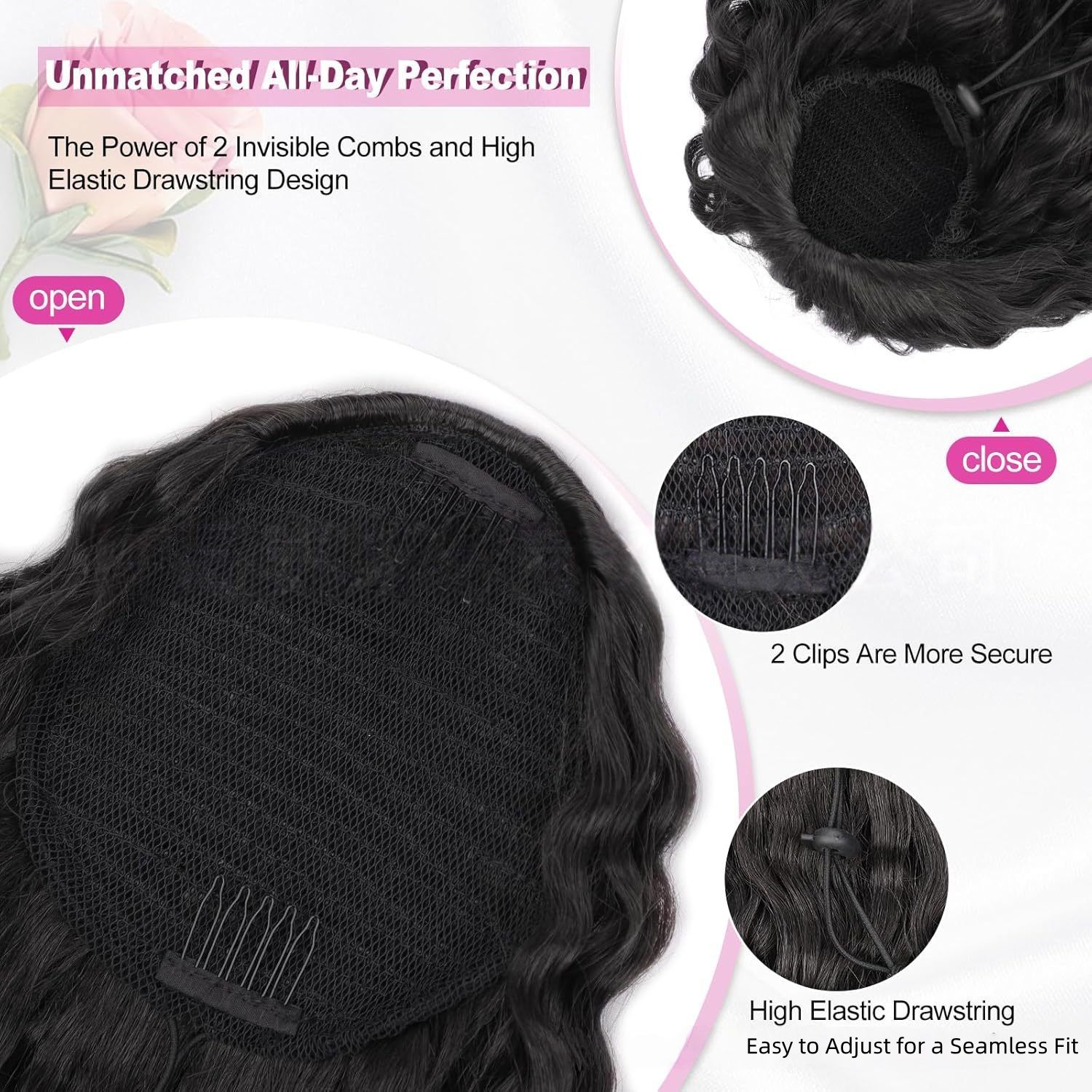 Synthetic Deep Ponytail with Drawstring | Synthetic hair extensions Ponytail (Black, 14 Inch, Secure Fit, Quick Style Change)