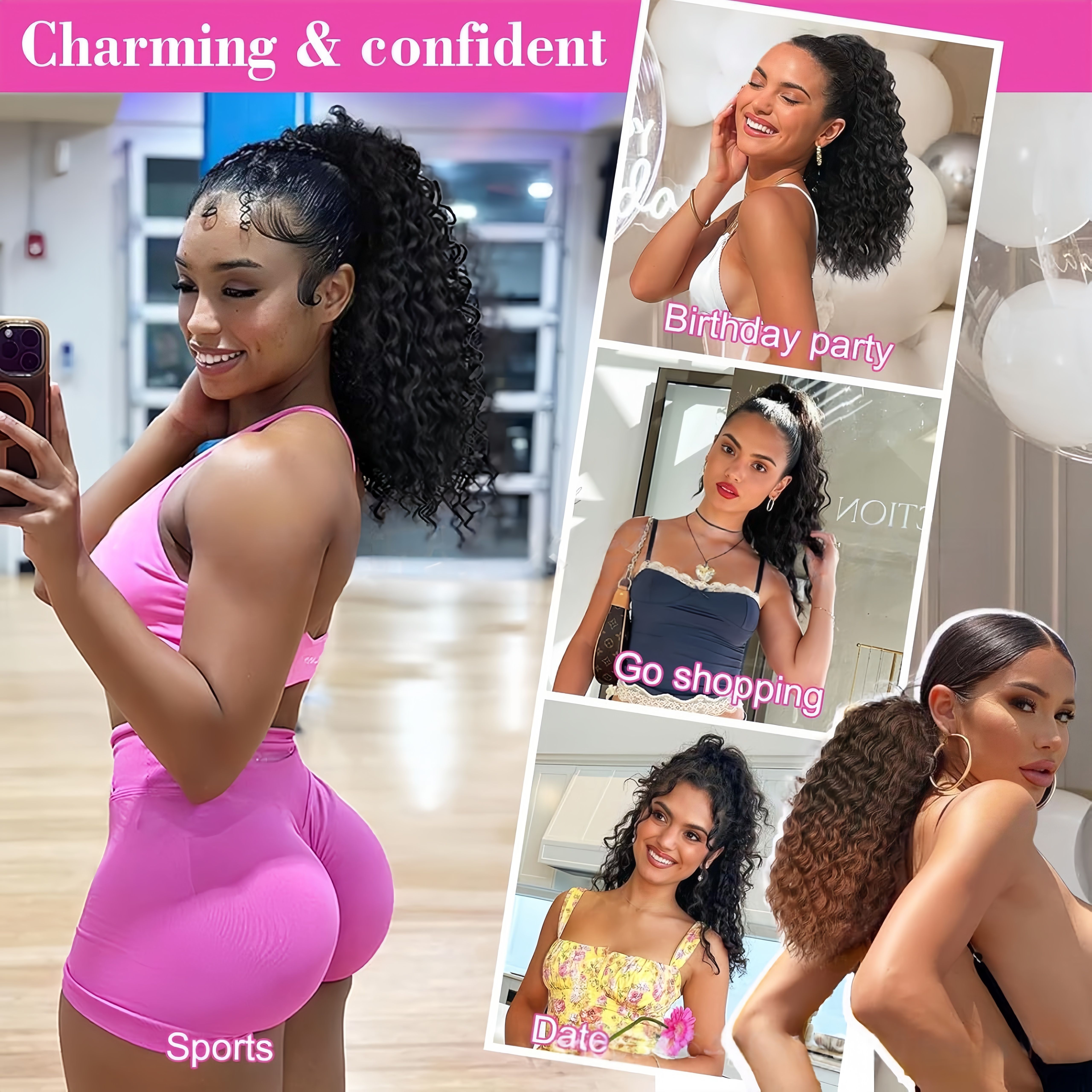 Synthetic Deep Ponytail with Drawstring | Synthetic hair extensions Ponytail (Black, 14 Inch, Secure Fit, Quick Style Change)