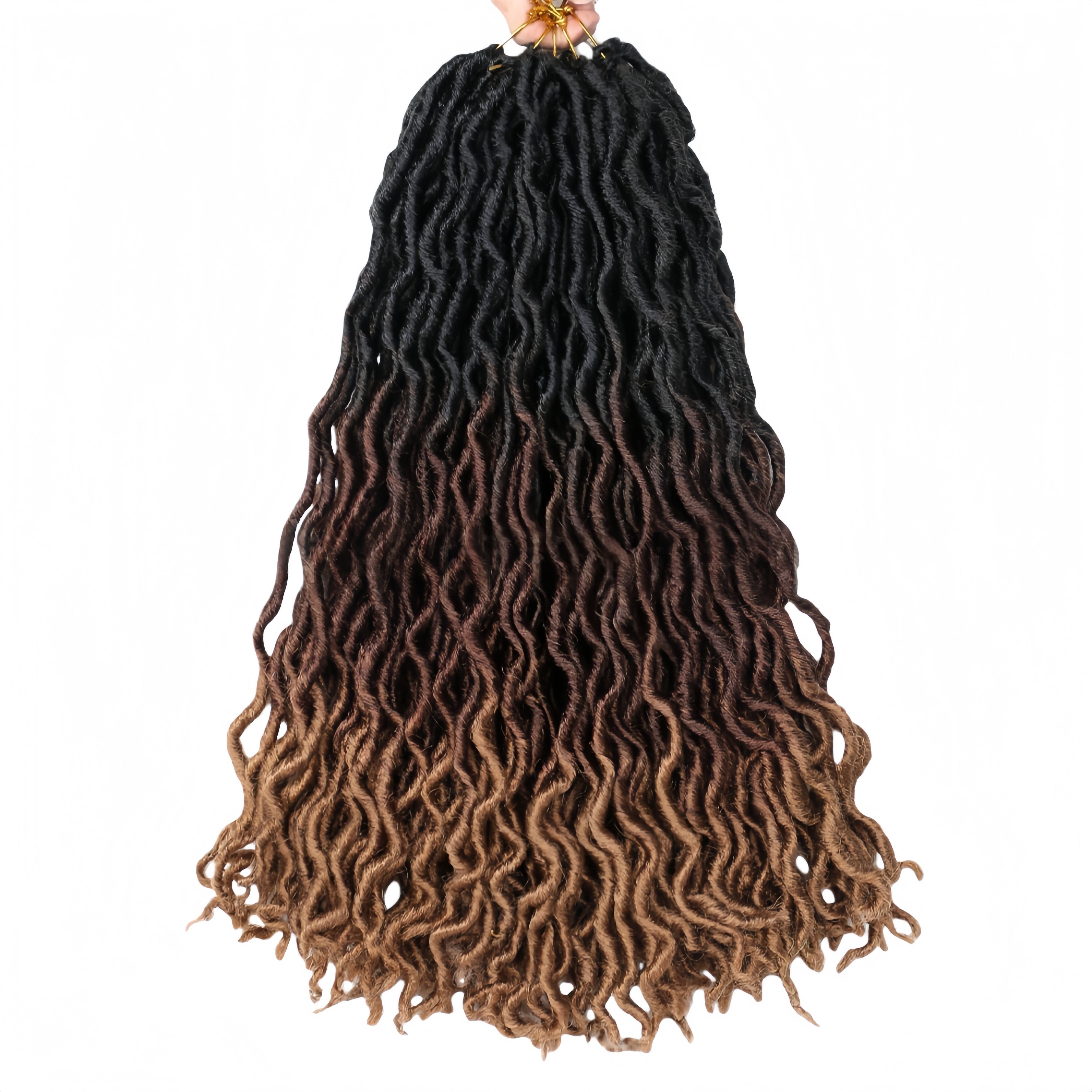 Synthetic Fiber Hairpiece hair extensions with Hooked Needle Technique | Gypsy African Locs Style (Black to Dark Brown Gradient, 18 Inch, Secure Bonding, Bohemian Look)