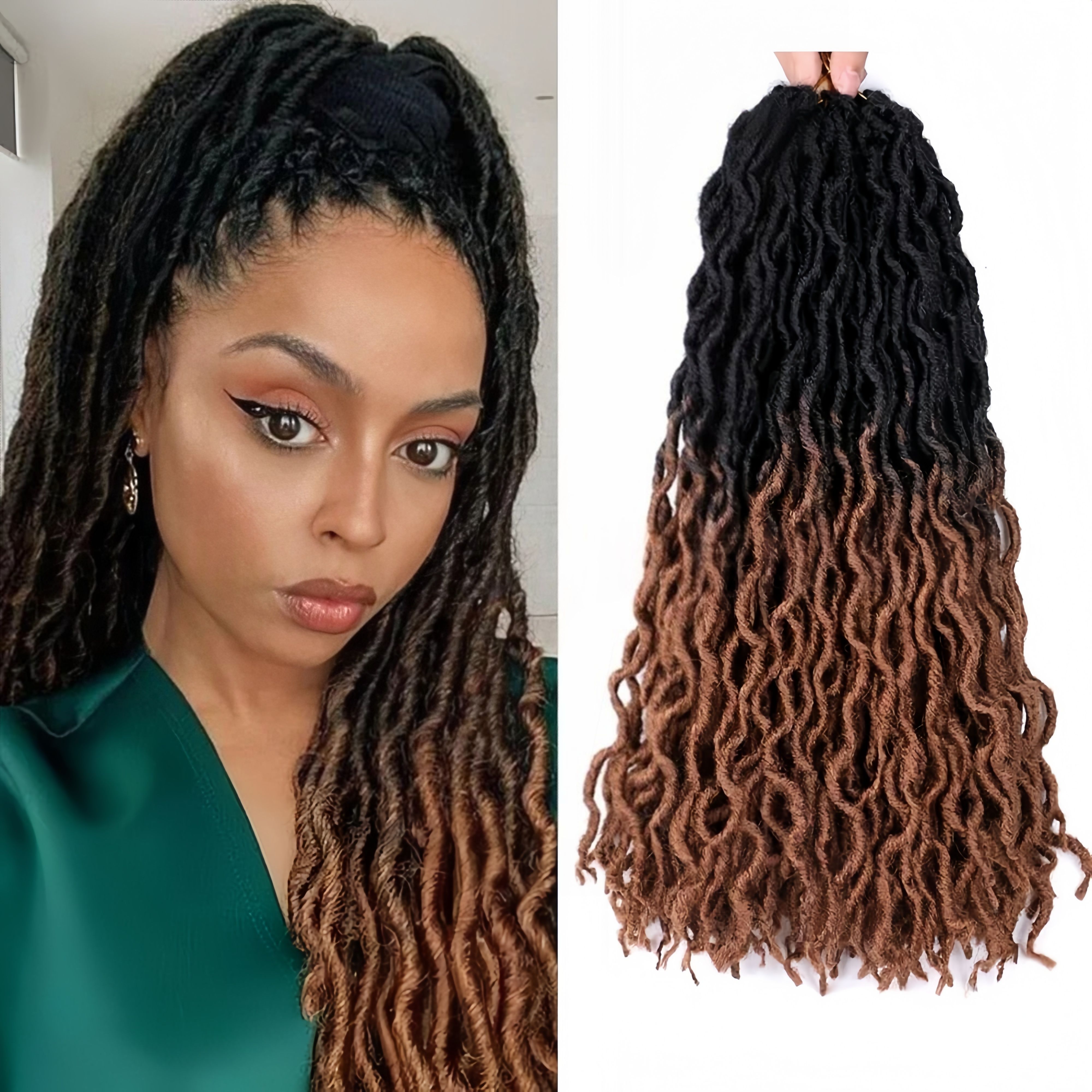 Synthetic Fiber Hairpiece hair extensions with Hooked Needle Technique | Gypsy African Locs Style (Black to Dark Brown Gradient, 18 Inch, Secure Bonding, Bohemian Look)