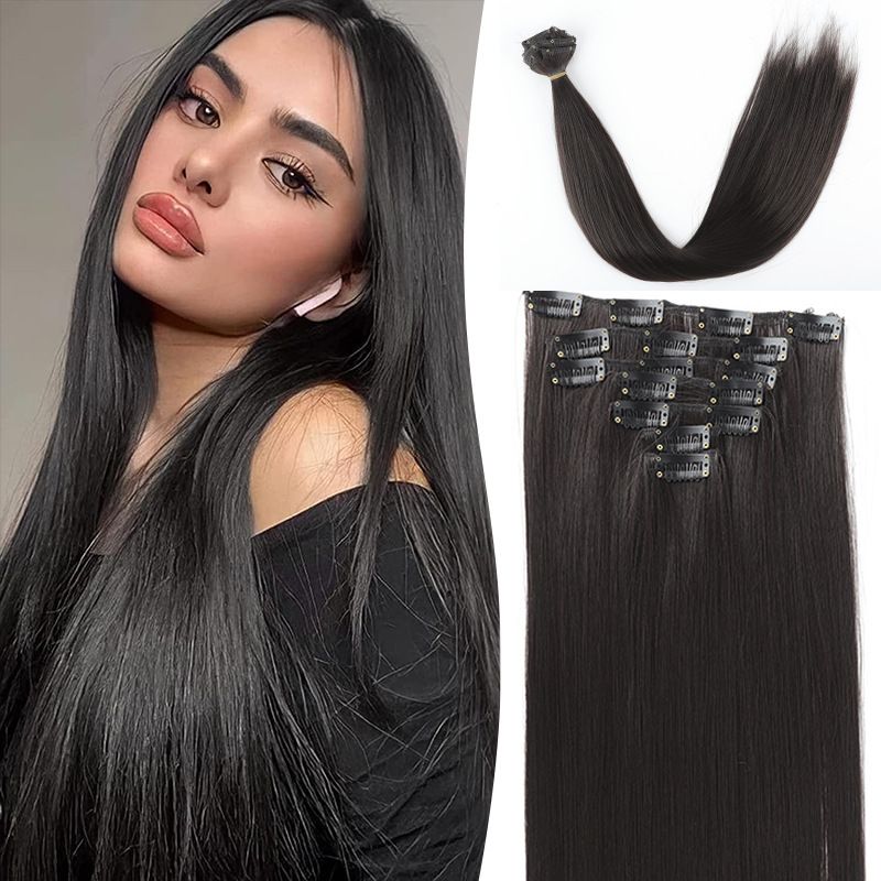 7 pcs/set Straight Clip-in Synthetic Hair Extensions for African Women - 22 Inch | Easy to Blend, Everyday Volume Boost(1B/1B-8/6-25/6-27/8-27/12-25)