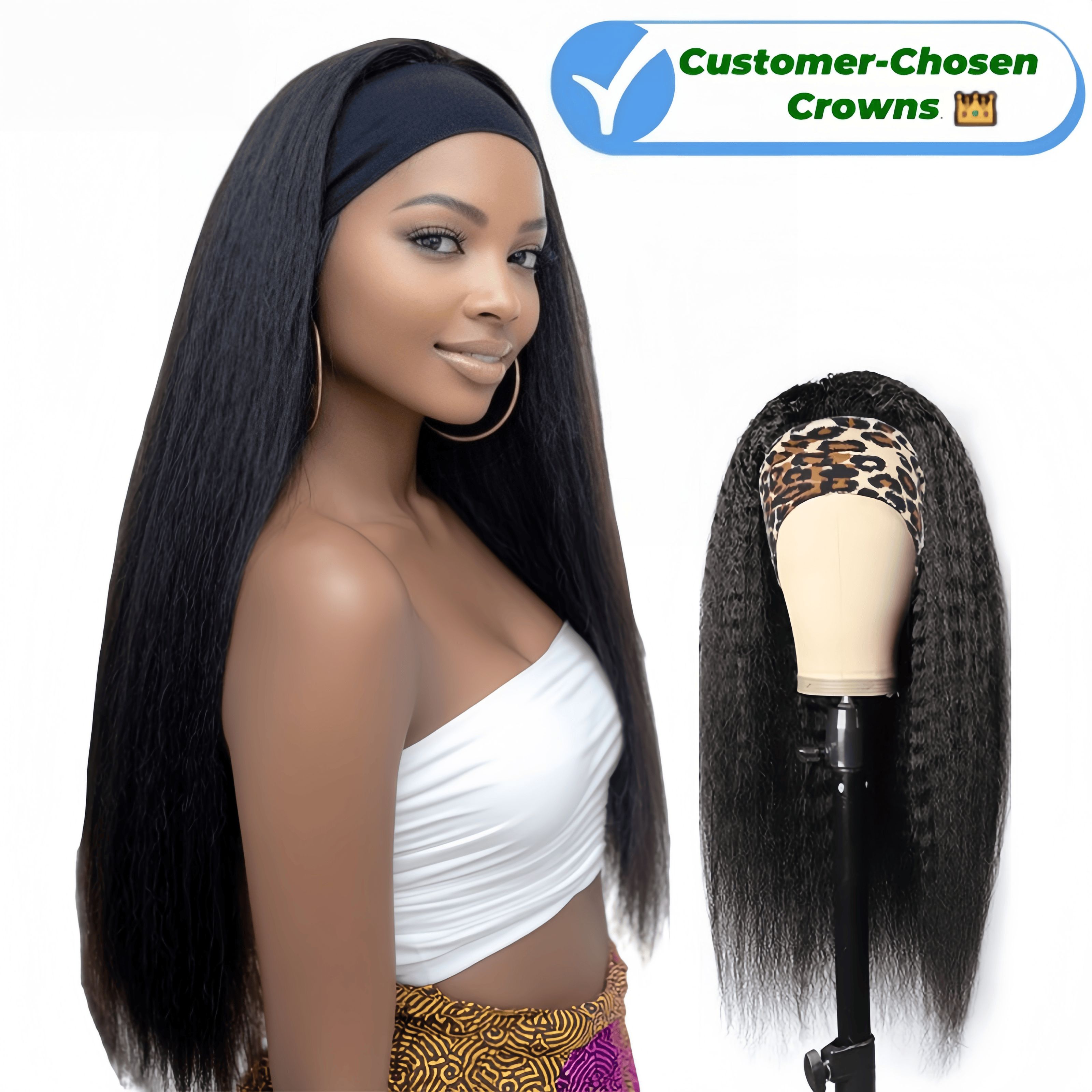 Synthetic Yaki Kinky Straight Wigs - 26 Inch 1B Black | Adjustable Headband & Natural Look(African Women, Protective Style, Quick Install, Realis,Birthday Gift)