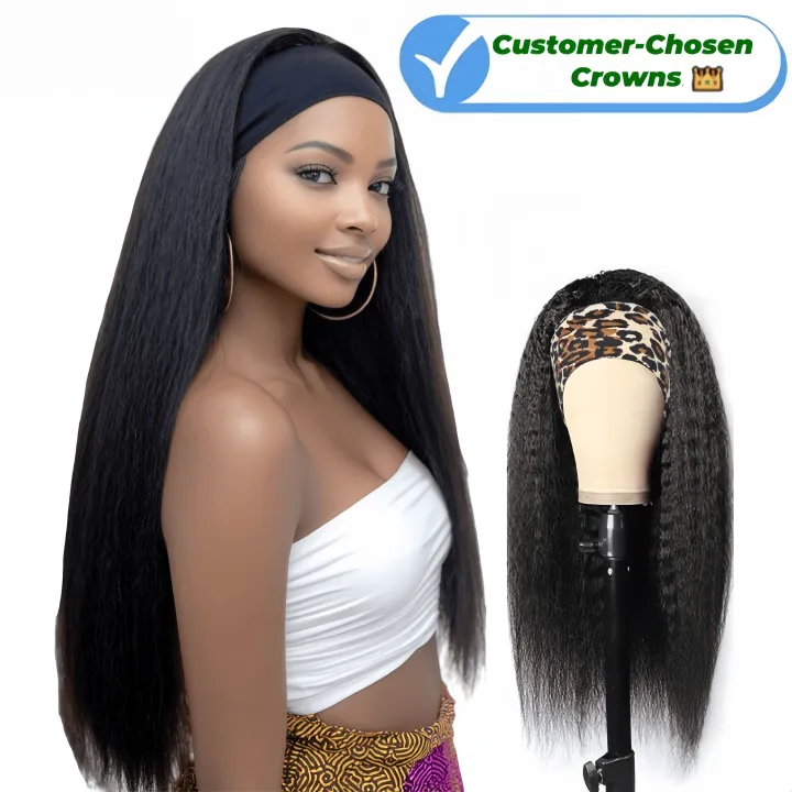 Synthetic Yaki Kinky Straight Wigs - 26 Inch 1B Black | Adjustable Headband & Natural Look(African Women, Protective Style, Quick Install, Realis,Birthday Gift)