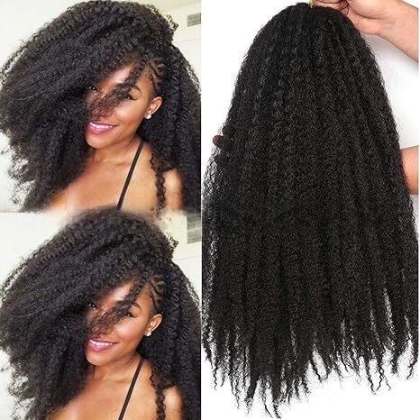 Synthetic Fiber Kinky Afro Braids hair extensions for African Women | Explosive Volume Protective Twist with Caterpillar Texture (Black, 18 Inch, Quick Install, Heat Resistant)
