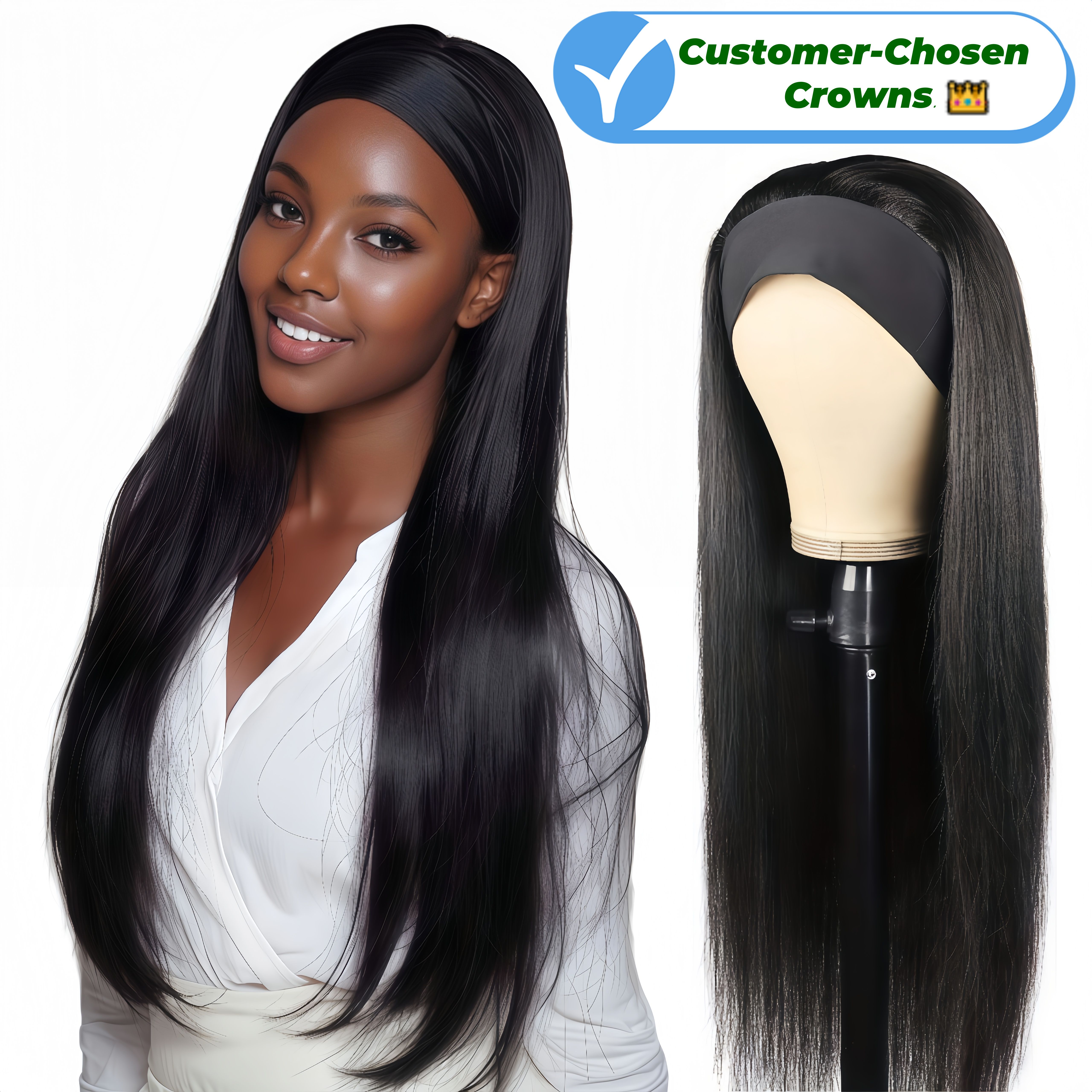 Synthetic Long Straight Synthetic Wigs with headband - 24 Inch Black | Natural Look Soft and shiny (African Women, Quick Install, Birthday Gift,Lightweight)