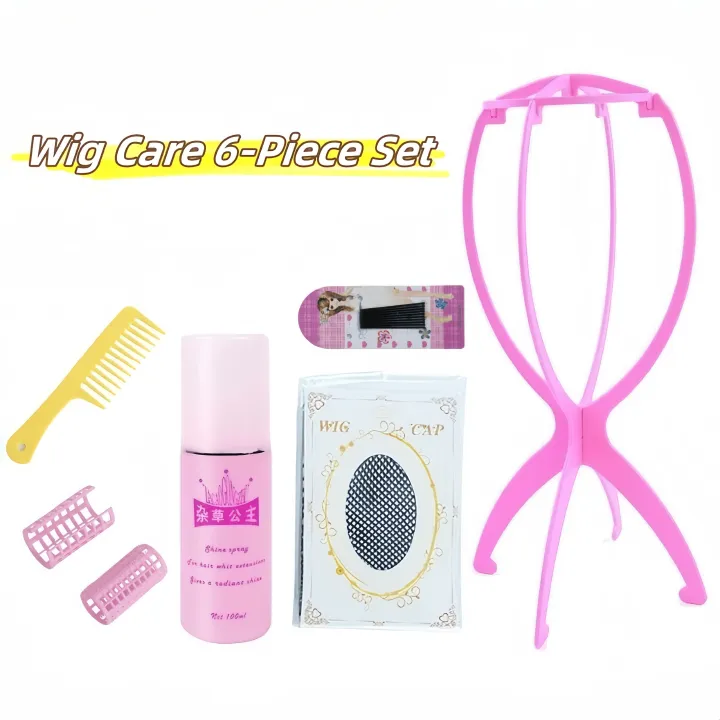 Complete Wig Care Kit - Wig Stand, Bobby  Pins, Hair roller, Wide Comb, Wig Care Solution & Mesh Wig Cap | Essential Maintenance Set for Synthetic/Human Hair