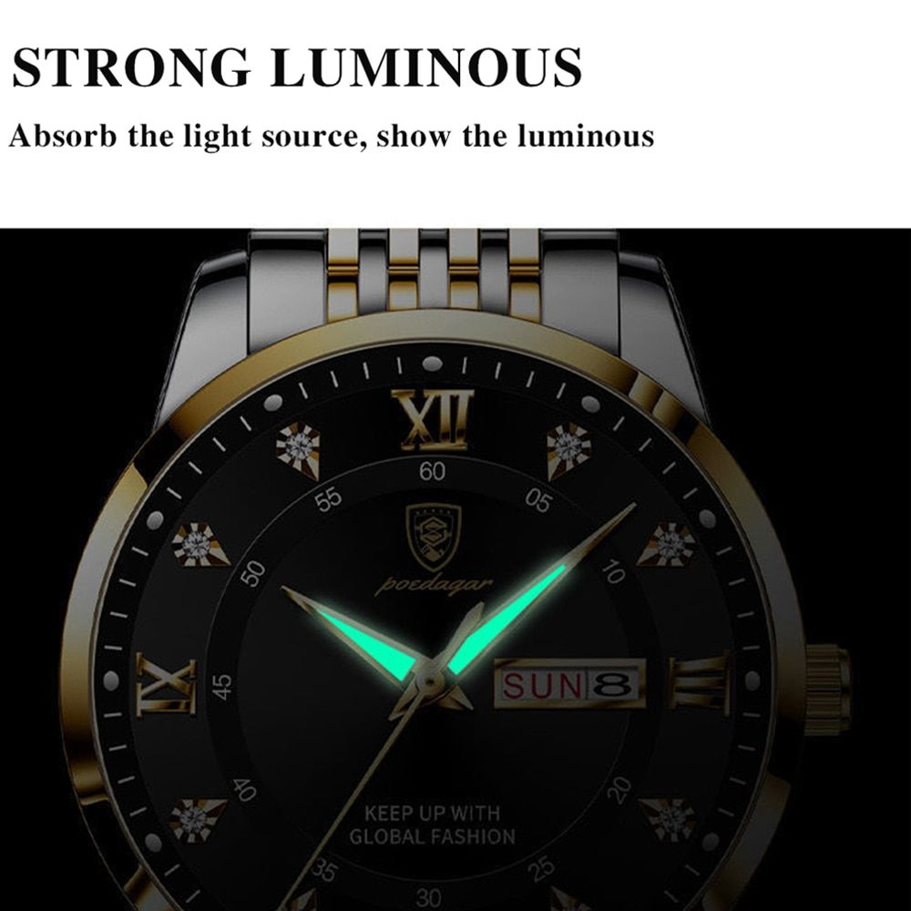 POEDAGAR Men Stainless Stain Business Quartz Watch. The POEDAGAR Men’s Watch is a high-quality timepiece that seamlessly blends form and function, making it an excellent choice for uou indiyou