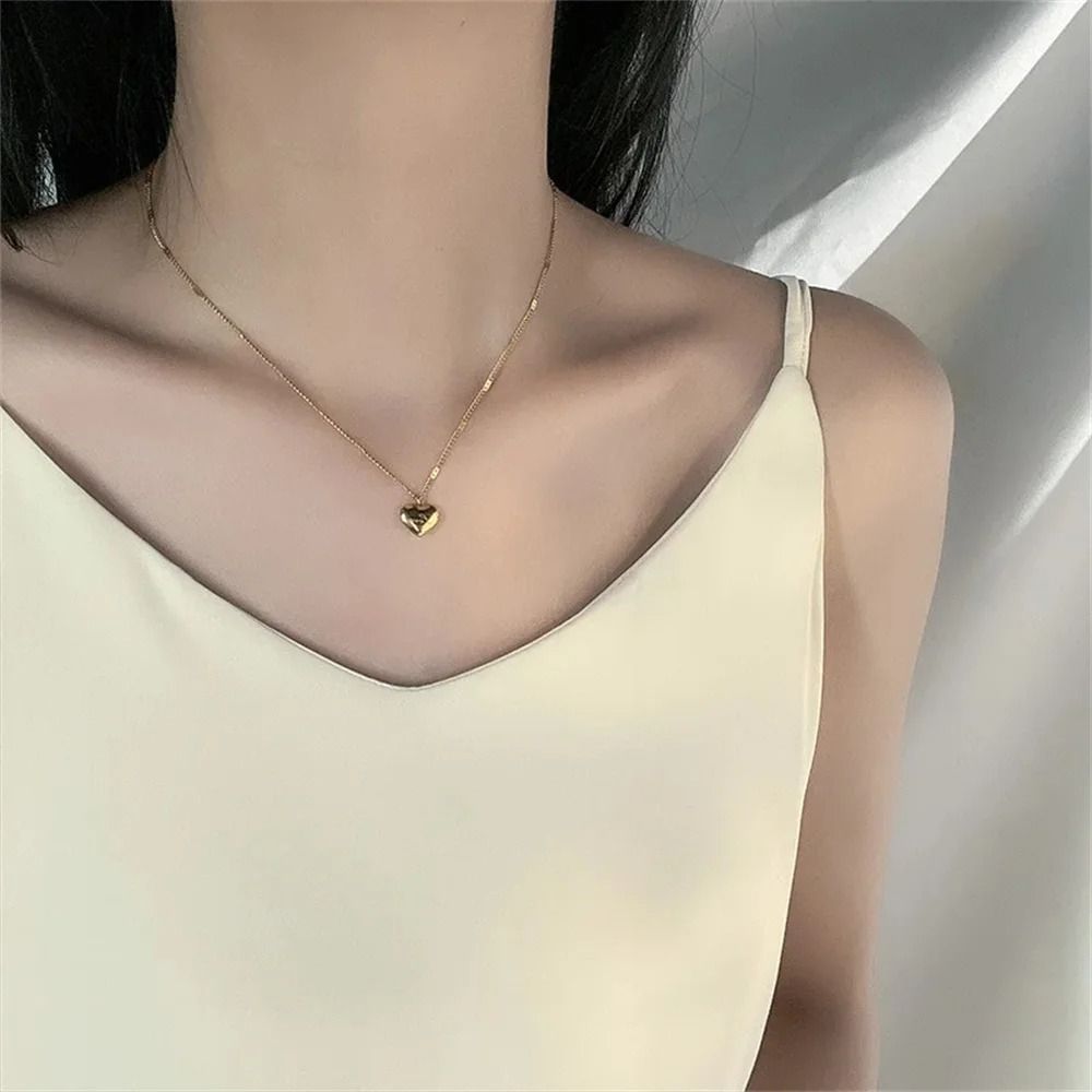 18k Gold Plated Chokers Collar Love Heart Pendant Necklaces For Women Flat Snake Chain Stainless Steel Jewelry
