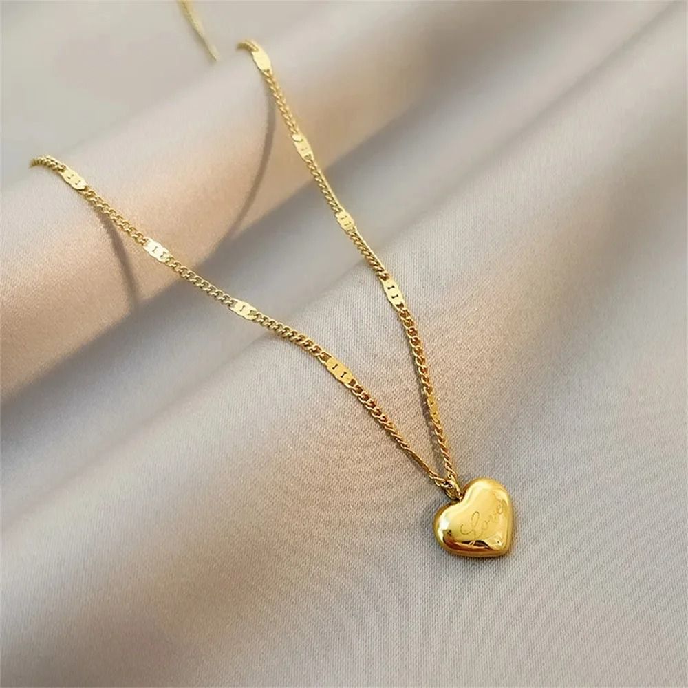 18k Gold Plated Chokers Collar Love Heart Pendant Necklaces For Women Flat Snake Chain Stainless Steel Jewelry