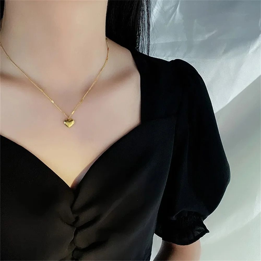 18k Gold Plated Chokers Collar Love Heart Pendant Necklaces For Women Flat Snake Chain Stainless Steel Jewelry