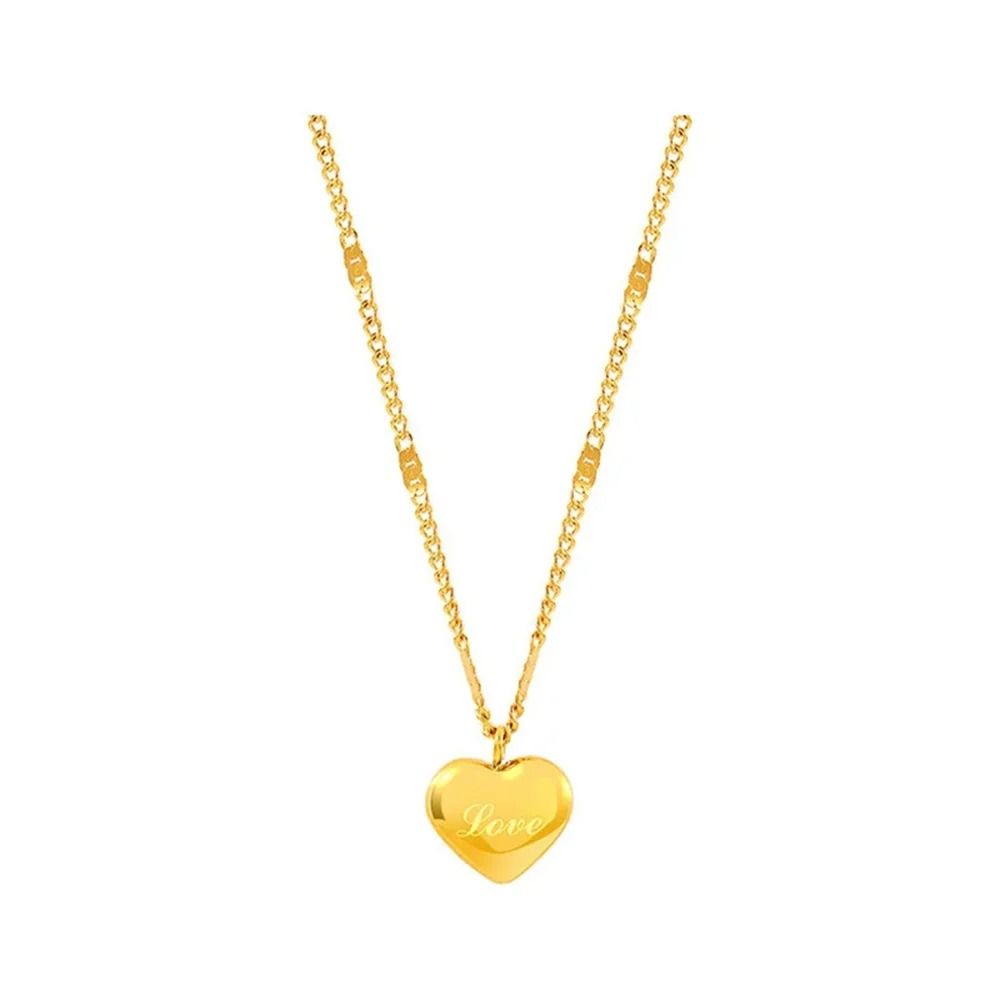 18k Gold Plated Chokers Collar Love Heart Pendant Necklaces For Women Flat Snake Chain Stainless Steel Jewelry