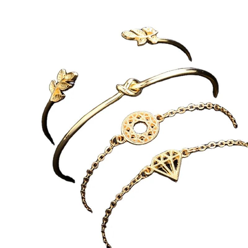 "4-Piece Bohemian Bracelet Set - Stylish Knot, Leaves, and Bead Designs for Women, Adjustable Handmade Accessories Perfect for Casual Wear, Beach, or Boho-Chic Outfits, Great Gift Idea"
"4-Piece Bohem