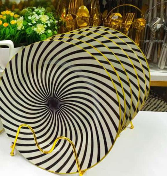 6Pcs Plates Set Modern Geometric Swirl Porcelain Plates Ceramic Plate Set Creative Optical Illusion Dinnerware