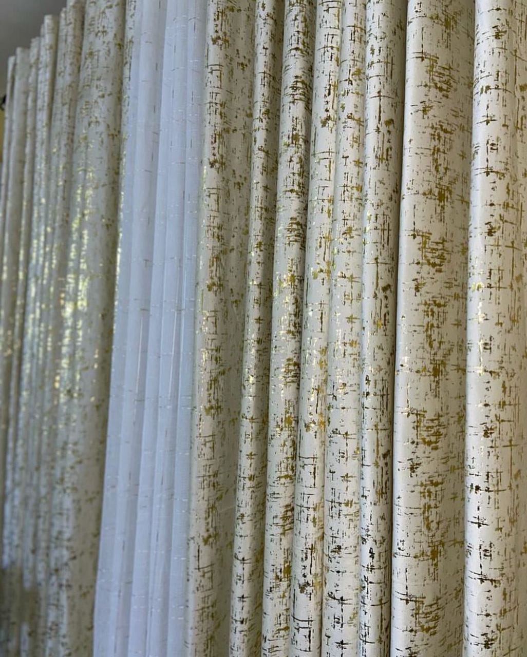 3Pcs Curtains  2 pc Curtains -1.5 M 1pc shear 3 M Luxury Marble Velvet with Gold Print  Modern Metallic Textured Window Drapes Premium Room Darkening Eyelet Curtains for Living Room & Bedroom