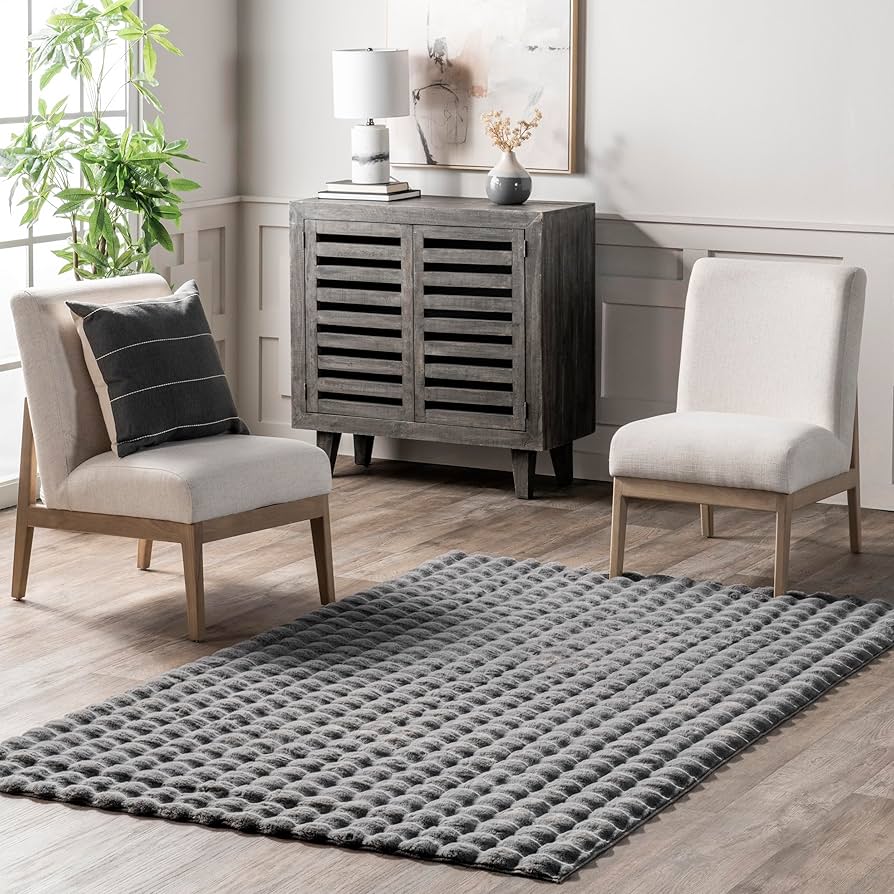 Ashler Ultra Soft Carpet Faux Rabbit Fur Area Rug 5" x 8"  Faux Fur Plush Carpet for Living Room & Bedroom | Non-Slip Shaggy Fluffy Floor Mat
