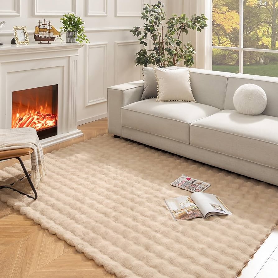 Ashler Ultra Soft Carpet Faux Rabbit Fur Area Rug 5" x 8"  Faux Fur Plush Carpet for Living Room & Bedroom | Non-Slip Shaggy Fluffy Floor Mat