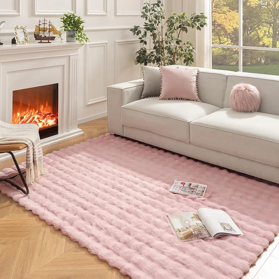 Ashler Ultra Soft Carpet Faux Rabbit Fur Area Rug 5" x 8"  Faux Fur Plush Carpet for Living Room & Bedroom | Non-Slip Shaggy Fluffy Floor Mat