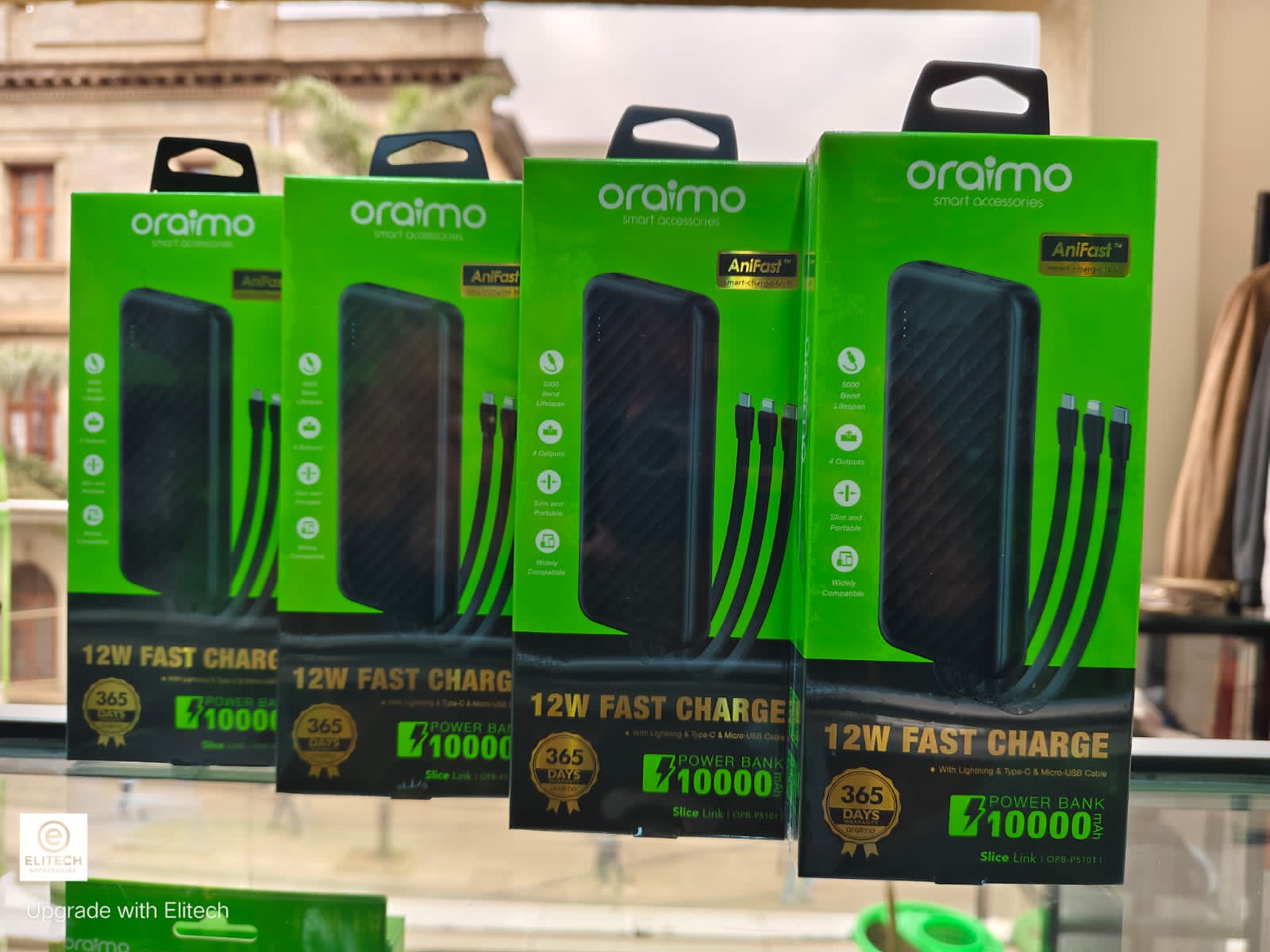 Oraimo Powerbank 10000mAH Slice Link 12W 3 Built-in Cables OPB-P5101