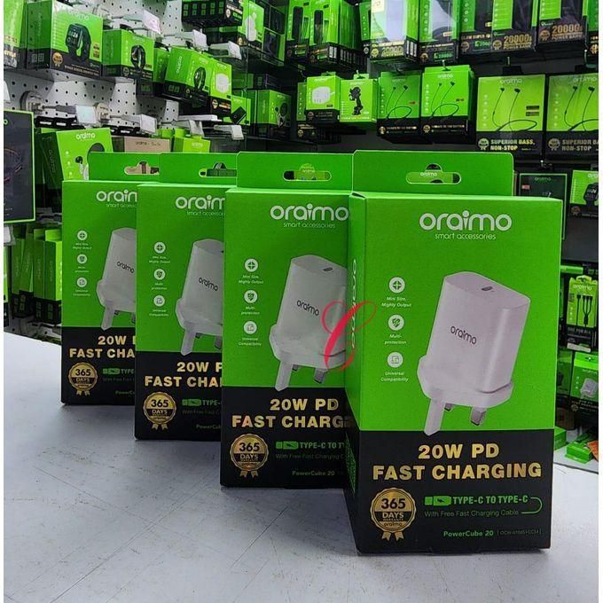 Oraimo PowerCube 20 OCW-U106S+CC54 20W PD Type C Fast Charger – High-Speed Charging And Compact Design For All Your Devices