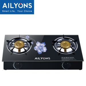 ILYONS Gas Efficient 2 Burner - Glass Top Gas Stove Double Burner With Gas Pipe and Regulator