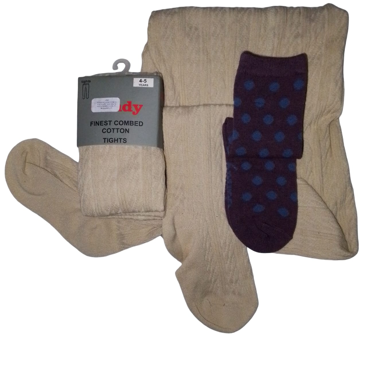TIGHTS Kids Essentials: 2 Beige Tights & 1 pair Socks Set for Ages 4-5 – Premium soft fabric, perfect fit, and breathable design for active kids. Ideal for everyday wear & school.