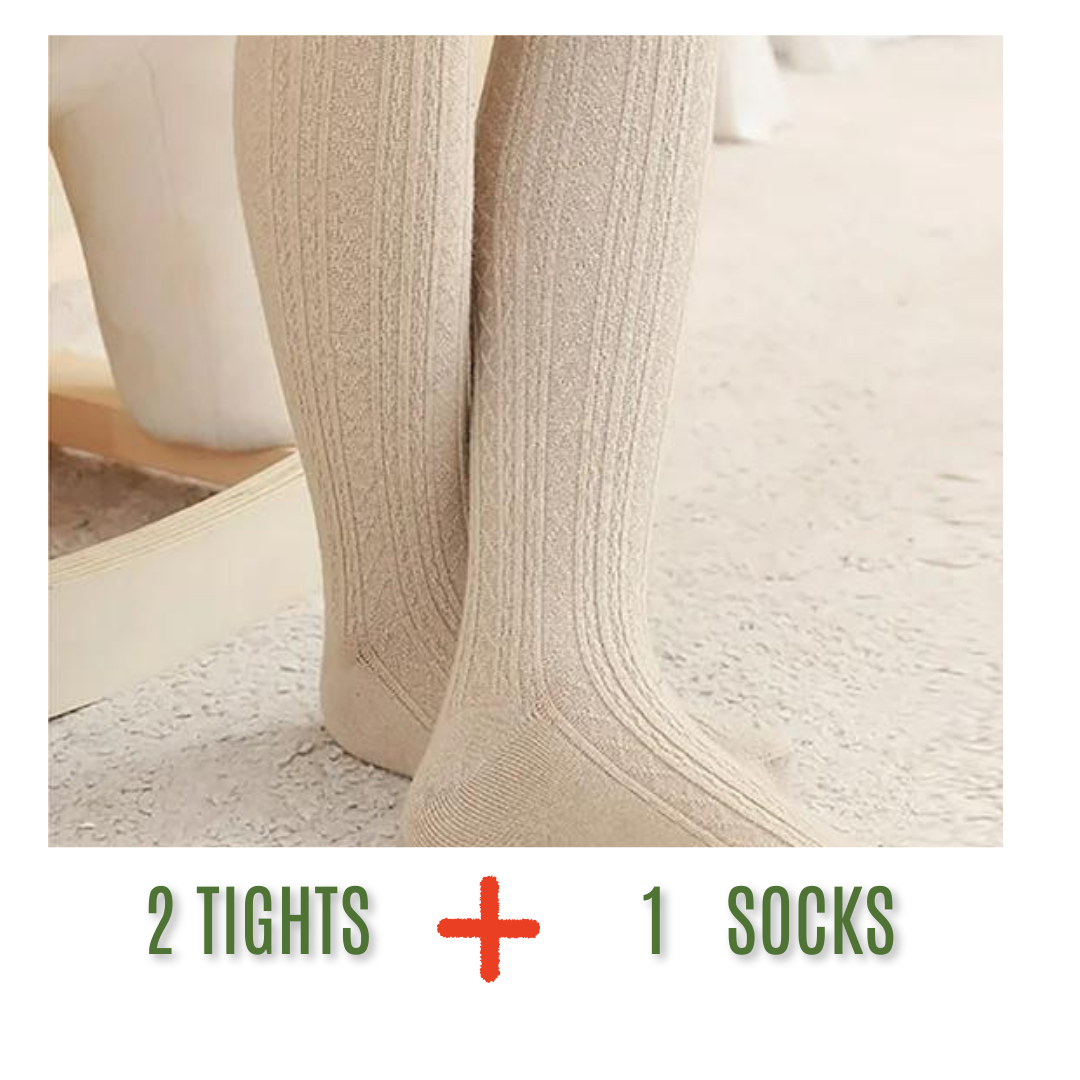 TIGHTS Kids Essentials: 2 Beige Tights & 1 pair Socks Set for Ages 4-5 – Premium soft fabric, perfect fit, and breathable design for active kids. Ideal for everyday wear & school.