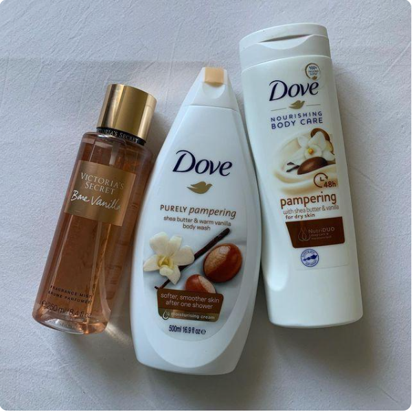 3 in 1 SPECIAL OFFER!!! Purely Pampering Shea Butter & Warm Vanilla Body Wash + Body Love Pampering Care Body Lotion + Victoria's Secret Bare Vanilla Fragrance Mist