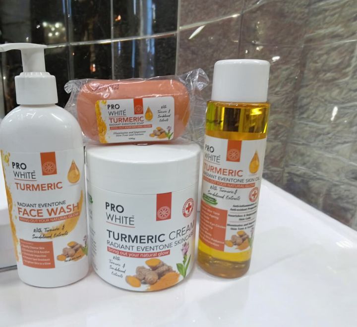 Pro White 4 in 1 Tumeric Set: Face wash + Skin cream + Skin oil + Soap