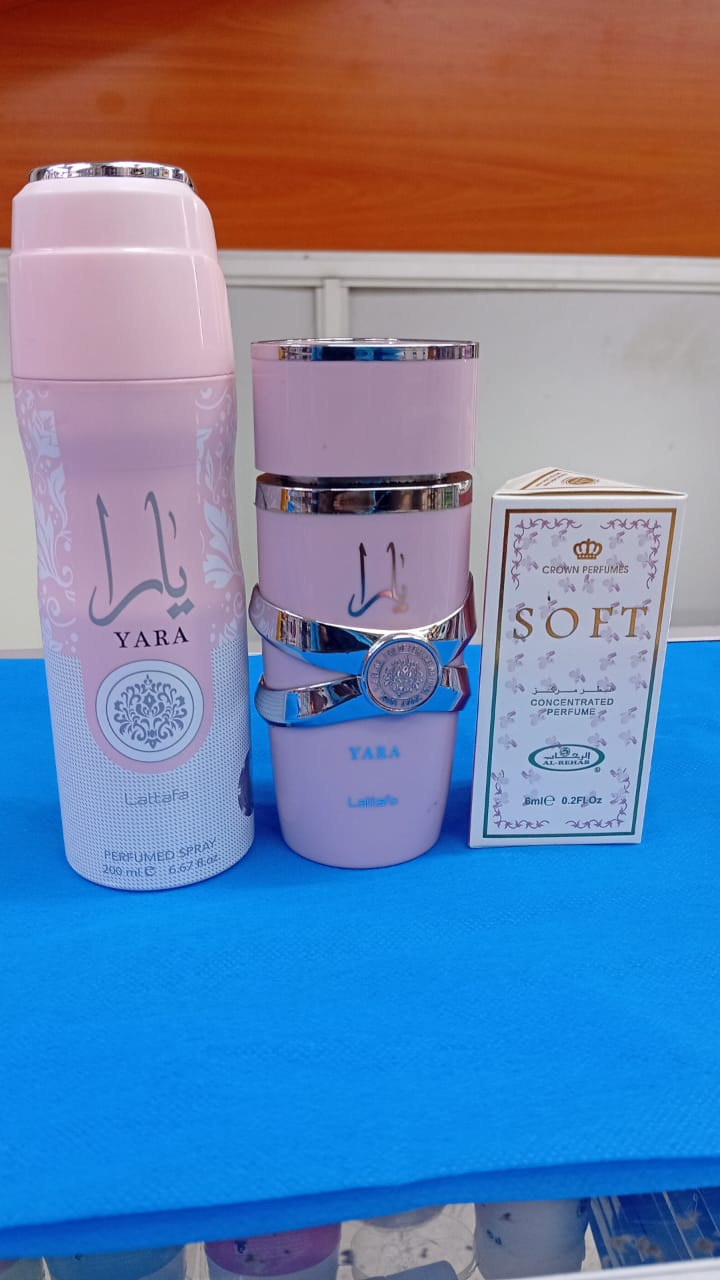 3 in 1 PERFUME SET: Yara Lataffa Pink Perfume + Yara Deo Spray + Soft Perfume Oil