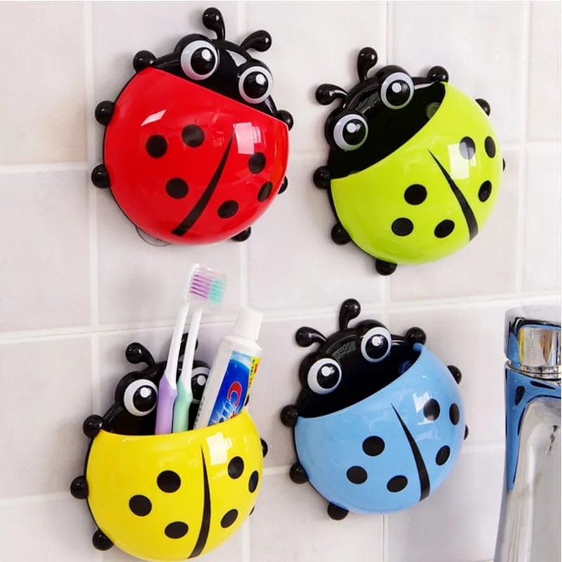 Bathroom Toothbrush Holder Ladybug  Cartoon Toothpaste Wall Suction Holder Rack Container Organizer