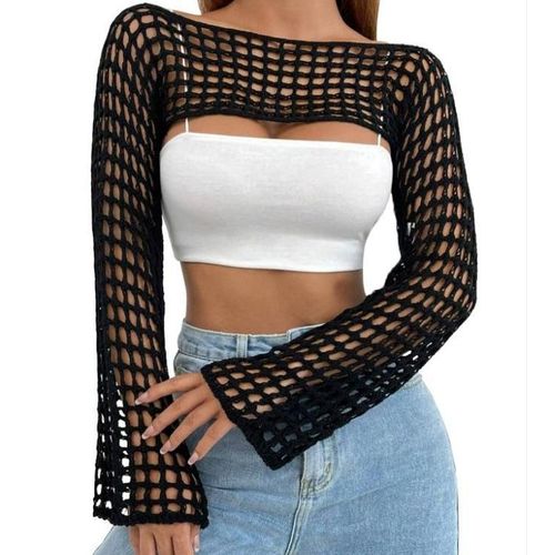 Trendy Crochet Mesh Bolero Yarn Shrug