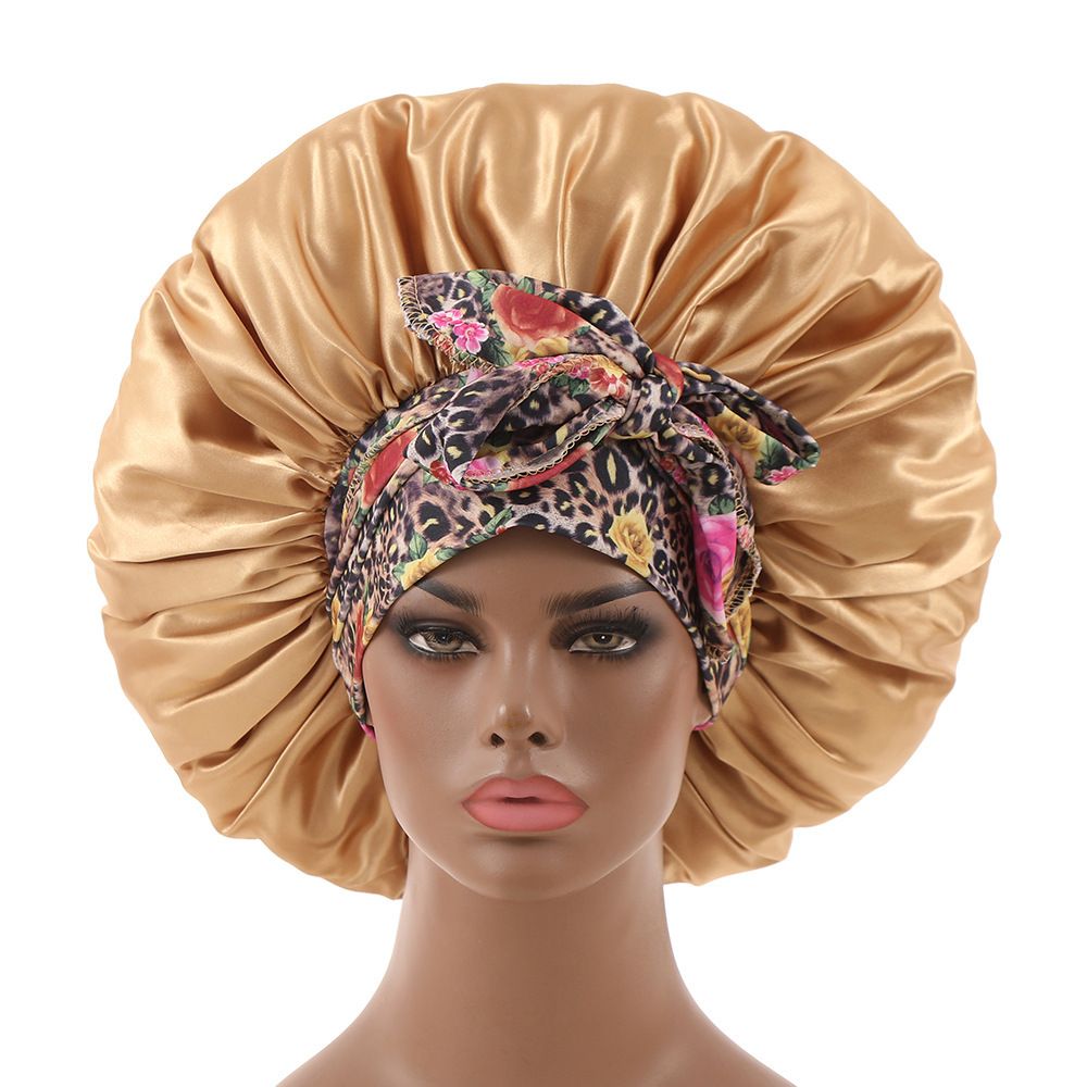 Satin Headscarf Hat Sleeping Bonnet Curly Hair Wrap Silk Cap Fashion Wide Soft Elastic Springy Band Head Scarf Headwear Pure Color Night Sleep Hat Nightcap Head Cover Gold