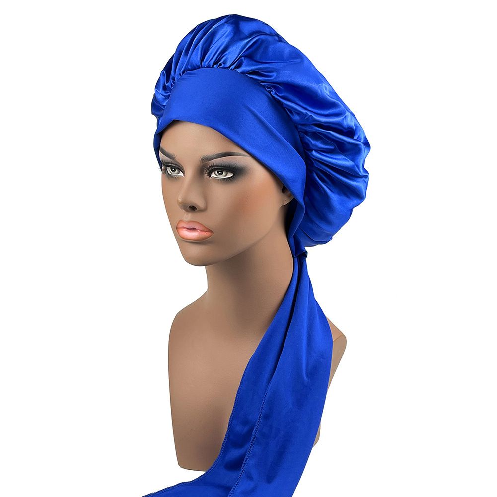 Satin Headscarf Hat Sleeping Bonnet Curly Hair Wrap Silk Cap Fashion Wide Soft Elastic Springy Band Head Scarf Headwear Pure Color Night Sleep Hat Nightcap Head Cover