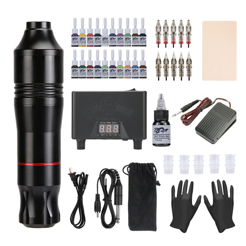 Professional  Tattoo Pen Kit Rotary ,Tattoo Machine With LED Mini Tattoo Power Supply 1200mAh Cartridge Needles Tattoo Kit For Body,Suitable for beginners, professionals
