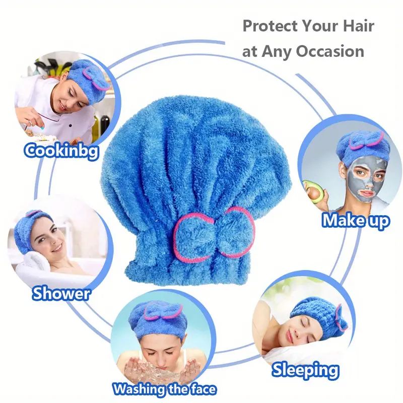 Super Absorbent Microfiber Hair Drying Cap for Fast Drying, Quick Dry Wrap Towel and Shower Cap for Girls and Women