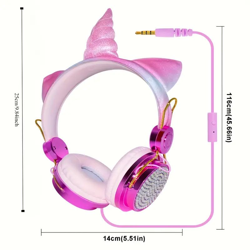 Kids Headphones, Unicorn Headphones Head mounted children's wired earphones For Girls, 3.5mm Jack Over On Ear Girl Headphone With Microphone For School, Birthday, Xmas, Unicorn Gift