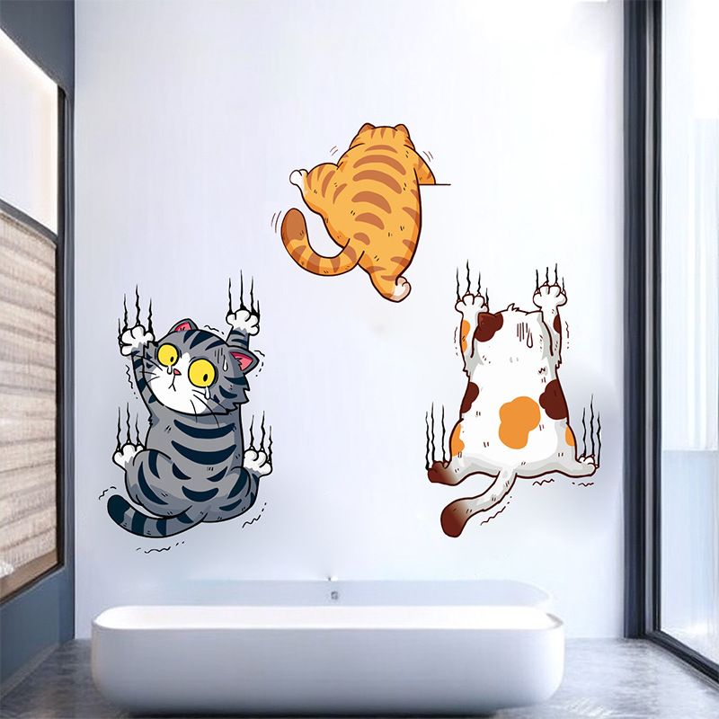 3pcs/Set Wall Decor Creative DIY self-adhesive wall sticker cartoon cute cat , living room entrance, bedroom, bathroom, toilet, home self-adhesive painting