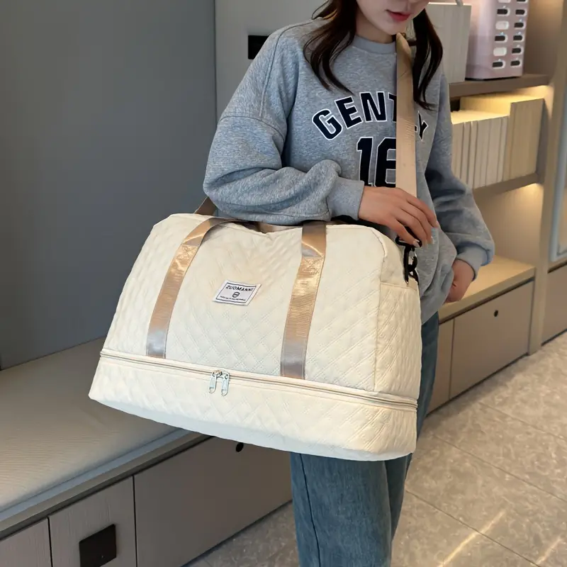 Stylish Womens Duffel Bag - Spacious, Lightweight, Water-Resistant Oxford Cloth Weekender with Adjustable Strap, Detachable Shoulder Strap, Shoe Compartment, Wet Pocket, and Alphabets Design for Gym,