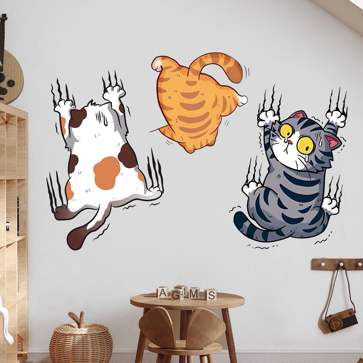 3pcs/Set Wall Decor Creative DIY self-adhesive wall sticker cartoon cute cat , living room entrance, bedroom, bathroom, toilet, home self-adhesive painting